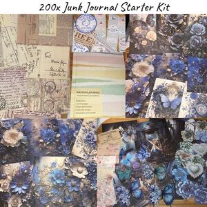 200x Junk Journal Kit Ephemera Stickers Diary Vintage Sapphire Floral Scrapbook
